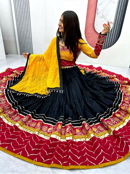 Navratri Special Rayon Cotton Lehenga Choli Set-Black-XL-3