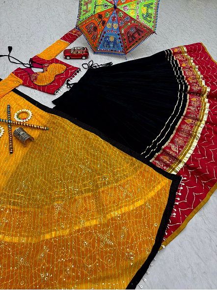Navratri Special Rayon Cotton Lehenga Choli Set-Black-XL-4