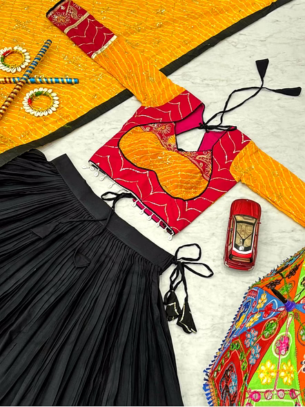 Navratri Special Rayon Cotton Lehenga Choli Set-Black-XL-5