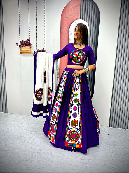 Purple Navratri cotton lehenga choli