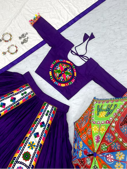 Purple Cotton lehenga with patchwork