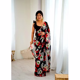 nitya tex printed georgette saree with mirror work
