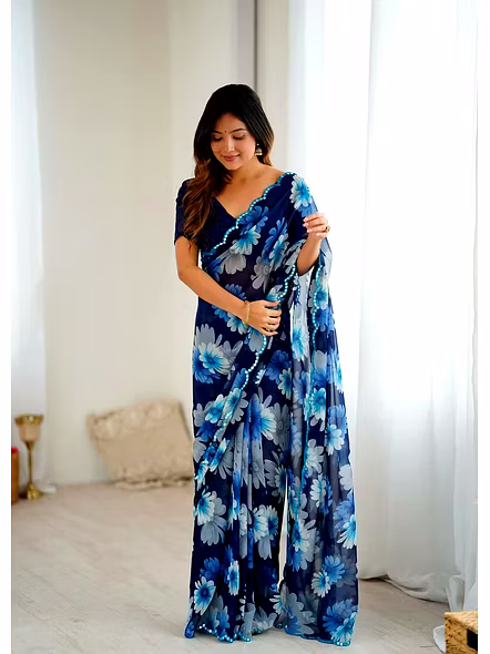 Blue printed georgette fabric