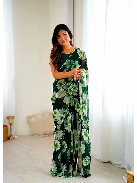 Green printed georgette fabric