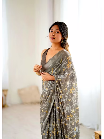 Black printed georgette fabric