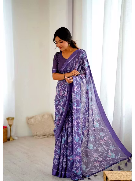 Blue printed georgette saree