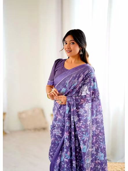 Blue printed georgette fabric