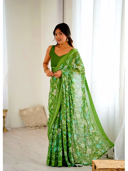 Green printed georgette saree