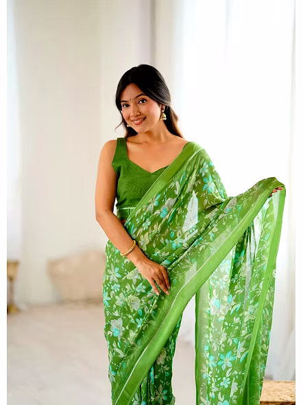 Green printed georgette fabric