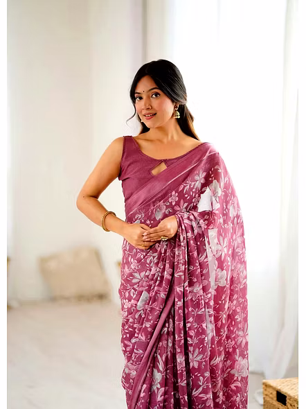 Pink printed georgette fabric