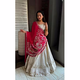 tiny tex white vichitra silk lehenga choli set