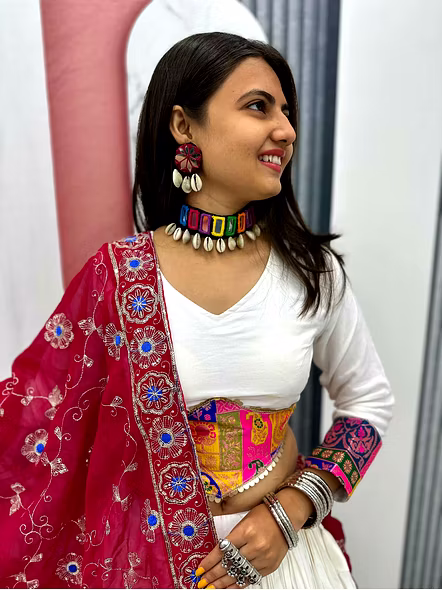 White Navratri Rayon Cotton Lehenga Choli