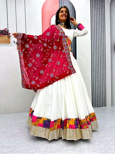 White Pure Cotton Lehenga Choli-White-XL-1