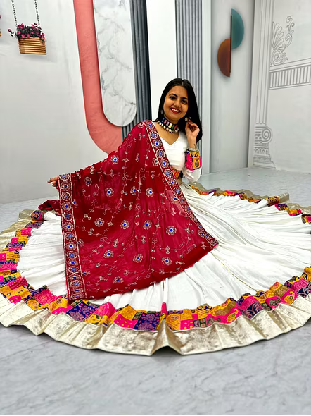 White Lehenga Choli for Garba