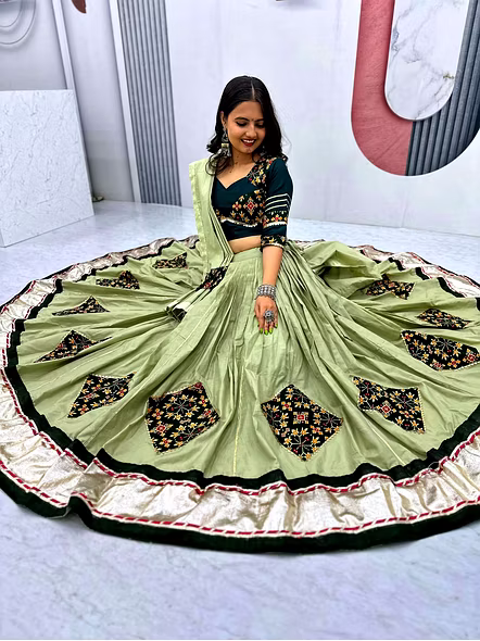 Green Lightweight cotton lehenga