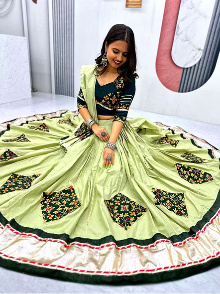 Green Best lehenga for Durga Puja