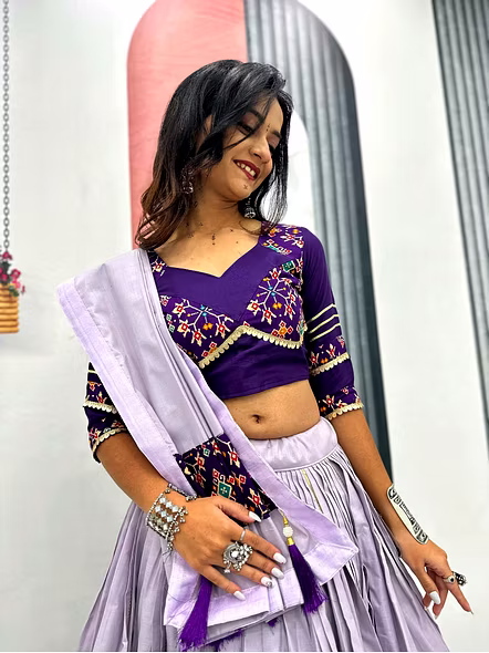 Purple Pure cotton lehenga for Garba