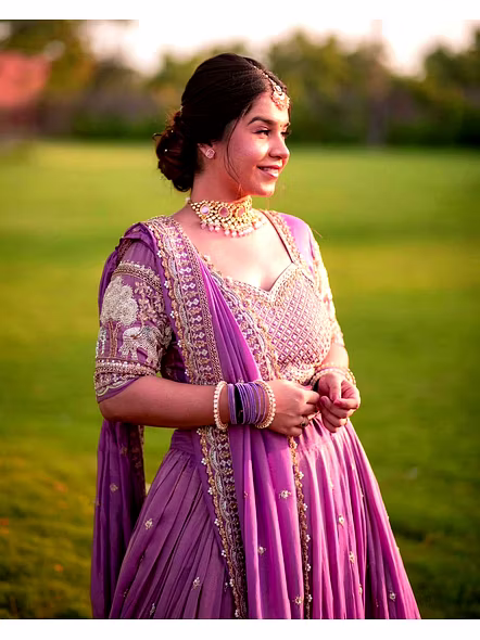 Purple 6-meter flare lehenga