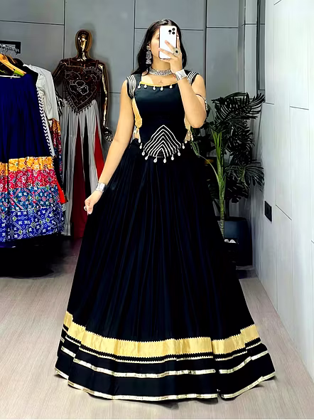 Pure Rayon Cotton Navratri Lehenga Choli with Gotta Patti Zigzag Patti