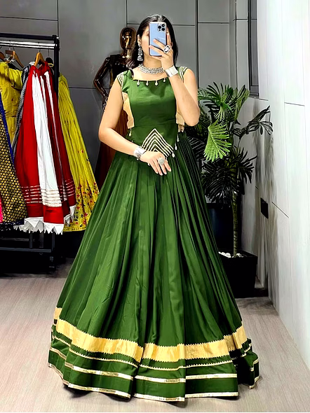 Pure Rayon Cotton Navratri Lehenga Choli with Gotta Patti Zigzag Patti-GRTN8060_Green