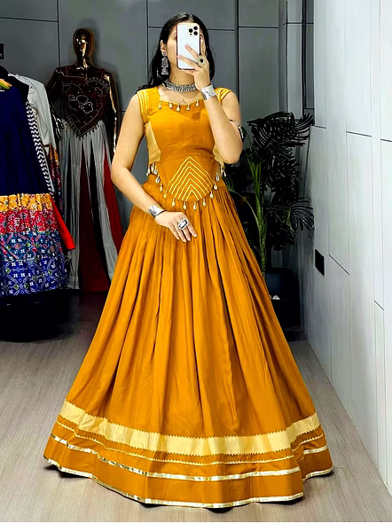Pure Rayon Cotton Navratri Lehenga Choli with Gotta Patti Zigzag Patti-GRTN8060_Yellow