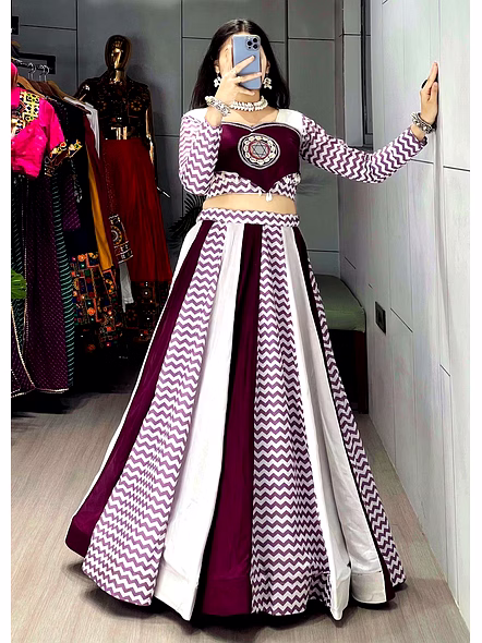 Pure Rayon Cotton Lehenga Set with Kodi Work-White-4