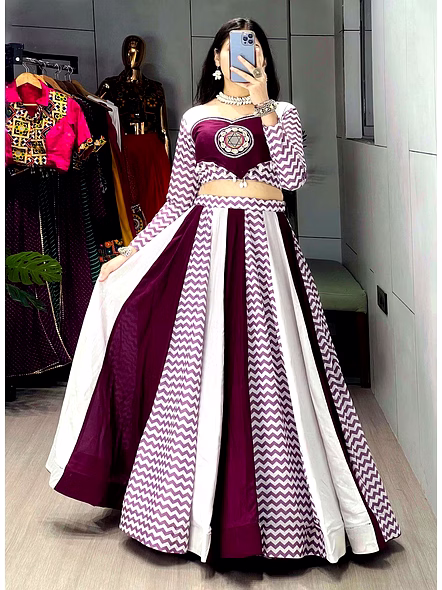 Pure Rayon Cotton Lehenga Set with Kodi Work-White-5