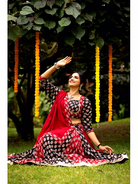 Maroon Black Pure Rayon Cotton Navratri Lehenga Choli-Black-3