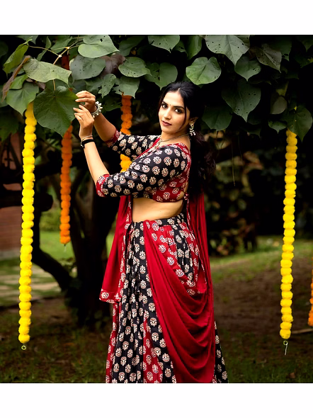 Maroon Black Pure Rayon Cotton Navratri Lehenga Choli-Black-4