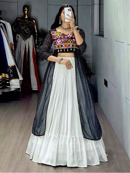 Stylish Mirror Work Navratri Lehenga Choli with Jacket-Black-3