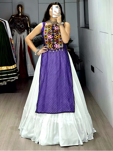 Stylish Mirror Work Navratri Lehenga Choli with Jacket-Blue-1