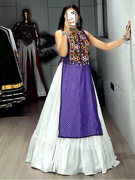 Stylish Mirror Work Navratri Lehenga Choli with Jacket-Blue-2