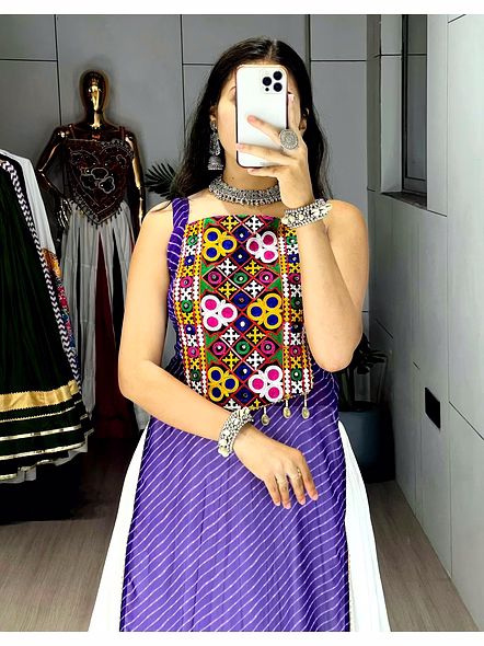 Stylish Mirror Work Navratri Lehenga Choli with Jacket-Blue-4