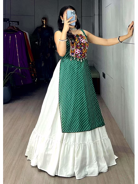 Stylish Mirror Work Navratri Lehenga Choli with Jacket-Green-2
