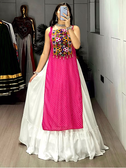 Stylish Mirror Work Navratri Lehenga Choli with Jacket-Pink-1