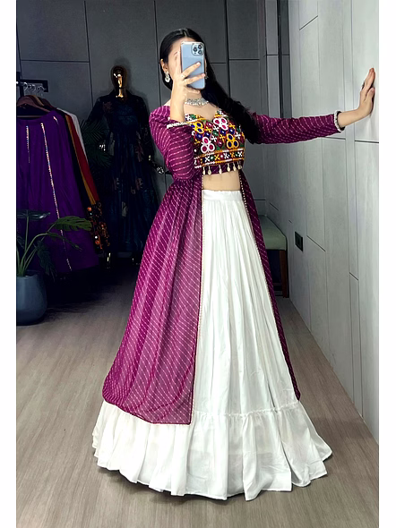 Stylish Mirror Work Navratri Lehenga Choli with Jacket-Puple-2