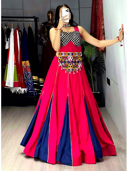 Two Toned Lehenga with Gota Patti Stripes-Pink