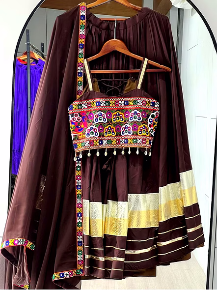 Pure Rayon Cotton Gamthi with Real Mirror Work-Brown-5
