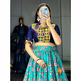 shiv soft silk lehengas with gamthi work and real mirror
