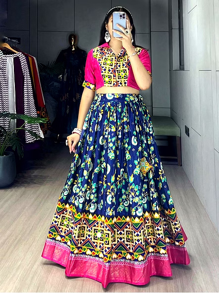 Soft Silk Lehengas with Gamthi Work and Real Mirror-GRTN8052_NBlue