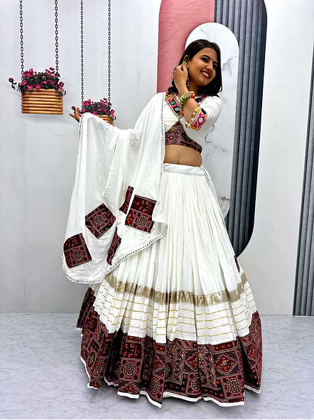 Navratri Special Pure Cotton Lehenga Choli-White-M-2