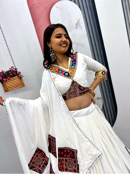 Navratri Special Pure Cotton Lehenga Choli-White-M-4