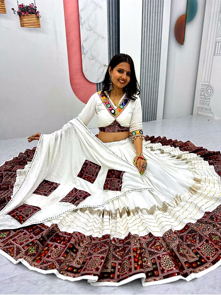 Navratri Special Pure Cotton Lehenga Choli-White-M-5