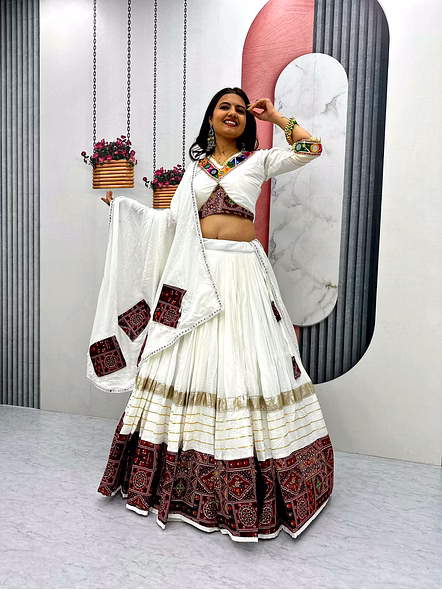 Navratri Special Pure Cotton Lehenga Choli-Tapi275_White_XL