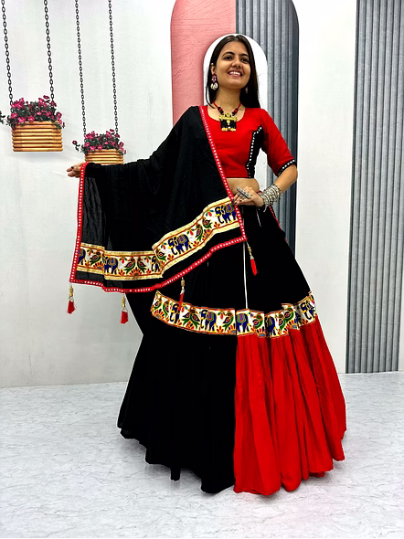 Navratri Special Pure Cotton Lehenga Choli-Tapi276_Black_M