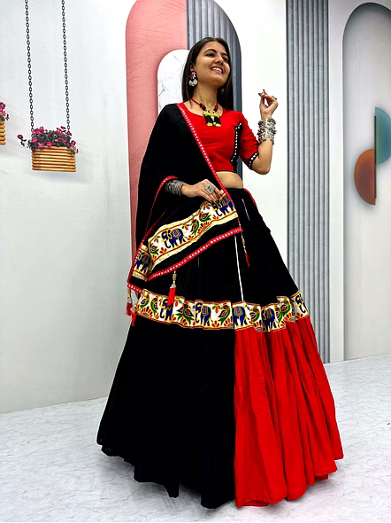 Navratri Special Pure Cotton Lehenga Choli-Black-M-4