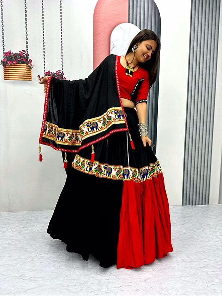 Navratri Special Pure Cotton Lehenga Choli-Black-XL-1