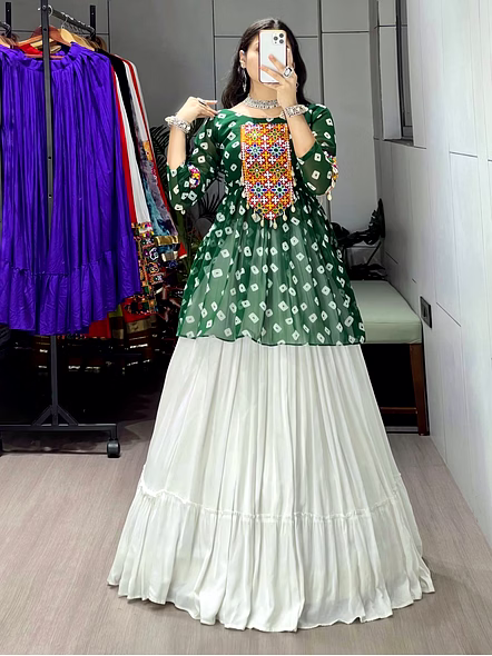 Traditional Leheriya Lehenga-Green-5