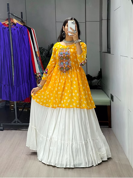 Traditional Leheriya Lehenga-Yellow-5
