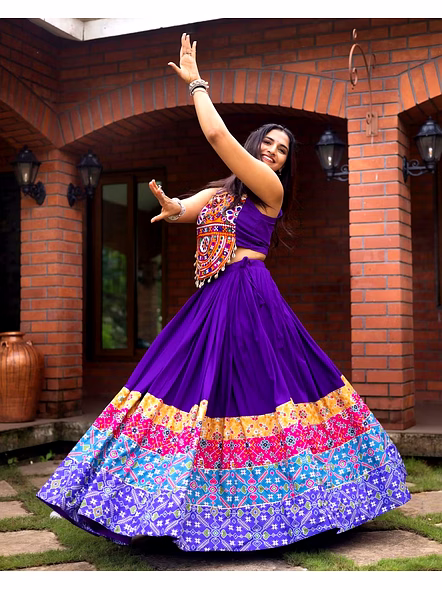 Pure Rayon Cotton Lehenga with Kutchi Work-Purple-2